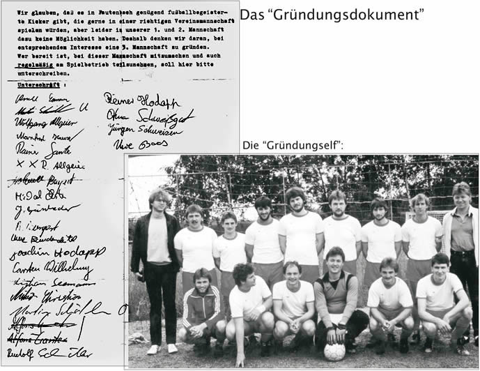 Gründungsdokument der Dritten und das Mannschaftsfoto der Saison 1998/99