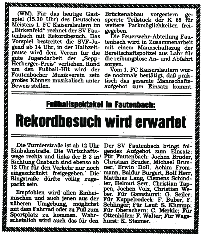 Zeitungsbericht zum Spiel gegen den 1.FCK