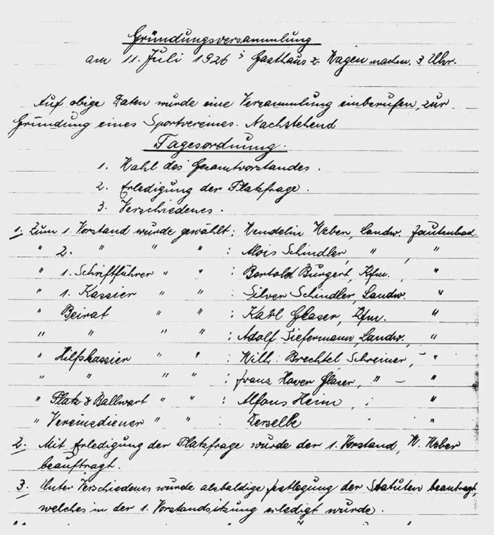 Gründungsprotokoll SVF 1926 Gründungsprotokoll SV Fautenbach 1926