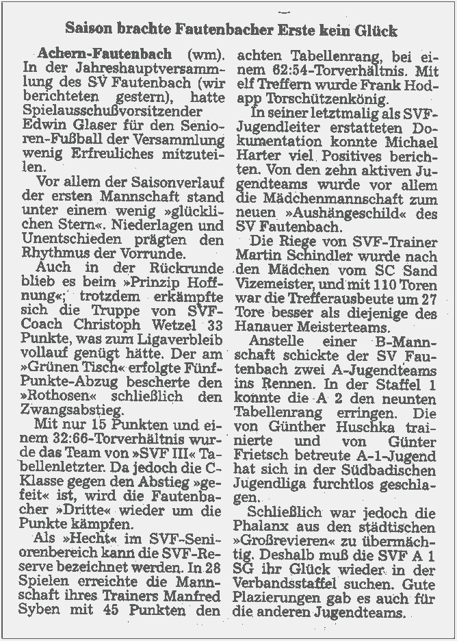 Zwangsabstieg des SVF im Jahre 1998