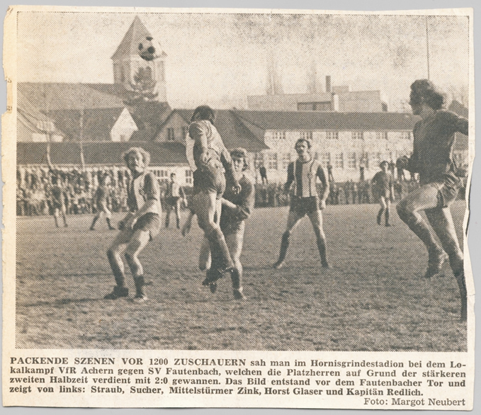Zeitungsbericht zum Verbandsspiel gegen den VfR Achern 1974